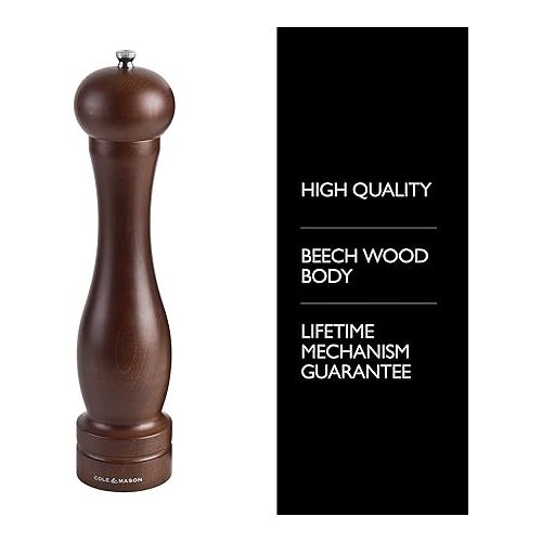  Cole & Mason 12.5-inch Forest Capstan Pepper Mill - Adjustable Pepper Grinder - Refillable Spice Tools - Hand Wash Kitchen Tools - Beech Wood