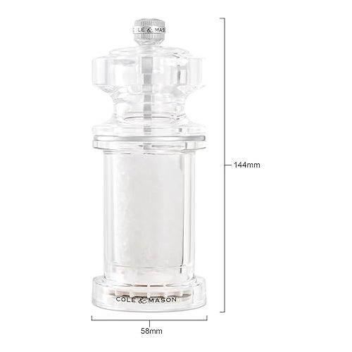  Cole & Mason 675 Salt and Pepper Mill Set, Precision+/Ceramic Mechanisms, Adjustable Salt and Pepper Grinders, Acrylic, 118mm, Cooking/Seasoning, Lifetime Mechanism Guarantee, H233077