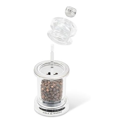  Cole & Mason 675 Salt and Pepper Mill Set, Precision+/Ceramic Mechanisms, Adjustable Salt and Pepper Grinders, Acrylic, 118mm, Cooking/Seasoning, Lifetime Mechanism Guarantee, H233077