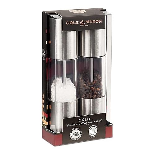  Cole & Mason Oslo Salt/Pepper Mill, 185 mm, Silver/Clear