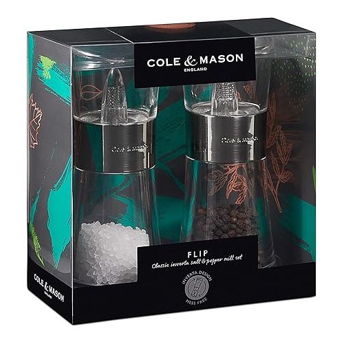  Cole & Mason H581780 Flip 180 Chrome Salt and Pepper Mills, Classic Inverta, Acrylic, 154 mm, Gift Set, Includes 2 x Salt and Pepper Grinders