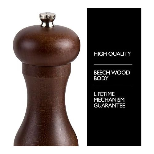  COLE & MASON Capstan Wood Pepper Grinder - Wooden Mill Includes Precision Mechanism, 6.5 inch