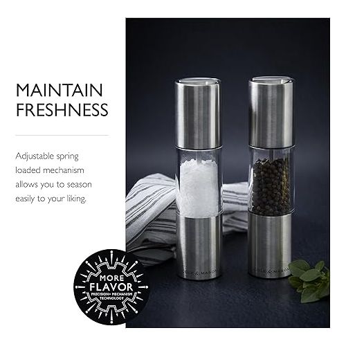  Cole & Mason H56390P Oslo Salt and Pepper Mills, Precision+, Stainless Steel/Acrylic, 185 mm, Gift Set, Includes 1 Salt and 1 Pepper Grinders