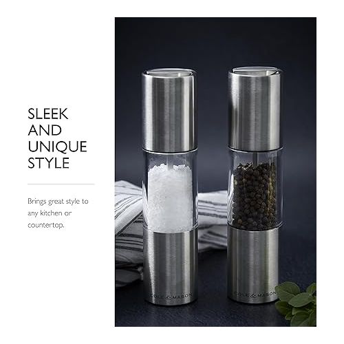  Cole & Mason H56390P Oslo Salt and Pepper Mills, Precision+, Stainless Steel/Acrylic, 185 mm, Gift Set, Includes 1 Salt and 1 Pepper Grinders