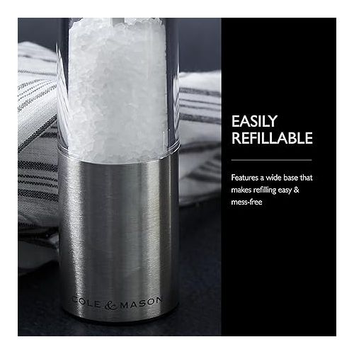  Cole & Mason H56390P Oslo Salt and Pepper Mills, Precision+, Stainless Steel/Acrylic, 185 mm, Gift Set, Includes 1 Salt and 1 Pepper Grinders