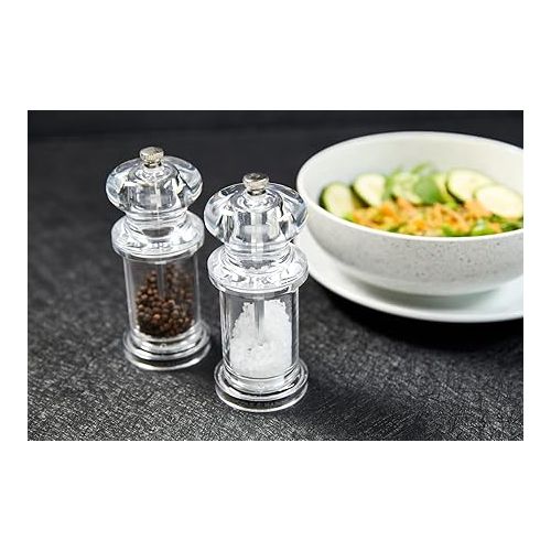  Cole & Mason H50518P 505 Clear Salt and Pepper Mills, Precision+, Acrylic, 140 mm, Gift Set, Includes 2 x Salt and Pepper Grinders