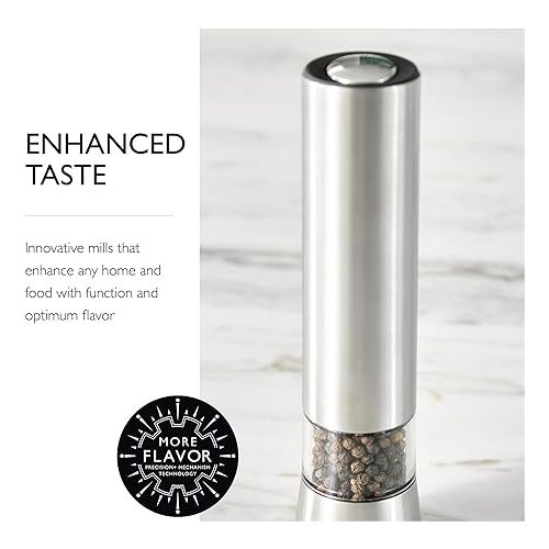  Cole & Mason Hampstead Electronic Pepper Mill - Electric Pepper Grinder Set - Adjustable Electric Spice Grinder - Kitchen Tool & Gadget - Hand Wash - Stainless Steel