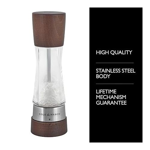  Cole & Mason Derwent Salt Mill - Gourmet Precision Salt Grinder - Refillable Seasoning and Spice Tools - Adjustable Seat, Himalayan and Kosher Salt Grinder Settings - Forest Wood