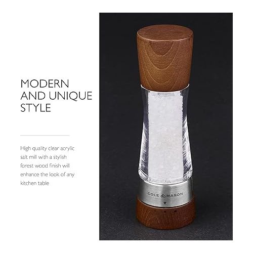  Cole & Mason Derwent Salt Mill - Gourmet Precision Salt Grinder - Refillable Seasoning and Spice Tools - Adjustable Seat, Himalayan and Kosher Salt Grinder Settings - Forest Wood