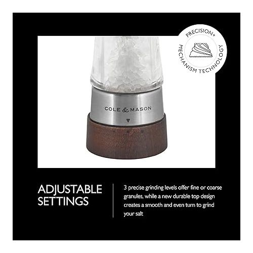  Cole & Mason Derwent Salt Mill - Gourmet Precision Salt Grinder - Refillable Seasoning and Spice Tools - Adjustable Seat, Himalayan and Kosher Salt Grinder Settings - Forest Wood