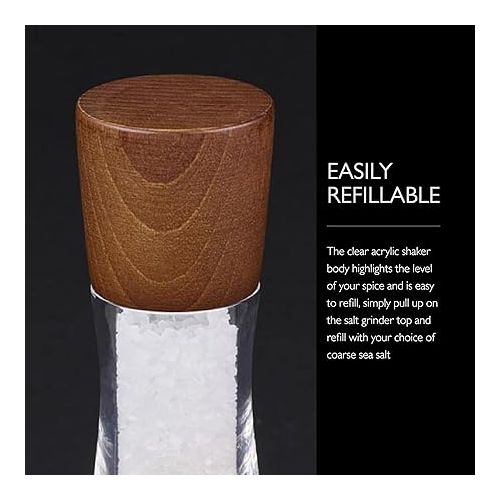  Cole & Mason Derwent Salt Mill - Gourmet Precision Salt Grinder - Refillable Seasoning and Spice Tools - Adjustable Seat, Himalayan and Kosher Salt Grinder Settings - Forest Wood