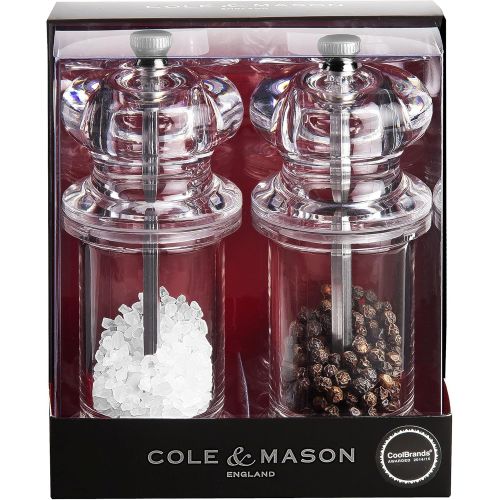  Cole & Mason 505 Acryl Salzmuehle 2 Stueck 140mm Salz-/ Pfeffermuehle Geschenkset, Clear, 14 cm