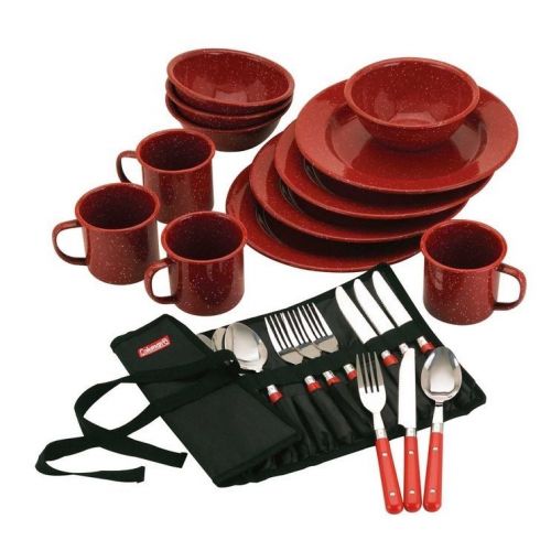 콜맨 Coleman 24-Piece Enamelware Dinnerware Set 2000016407