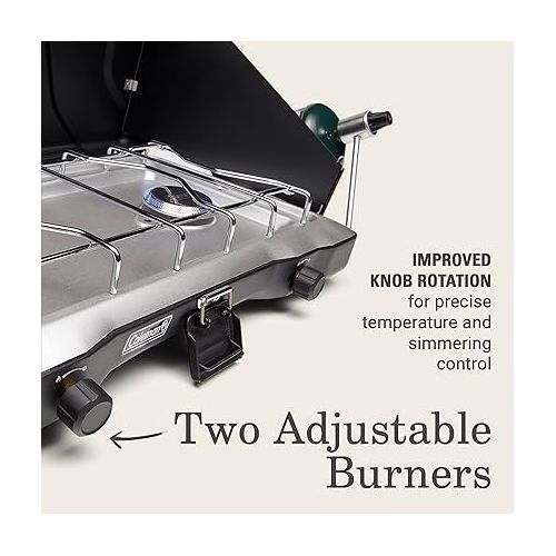 콜맨 Coleman Triton 2-Burner Propane Camping Stove, Portable Camping Grill/Stove with Adjustable Burners, Wind Guards, Heavy-Duty Latch & Handle, 22,000 Total BTUs of Power for Camping, Tailgating, BBQ