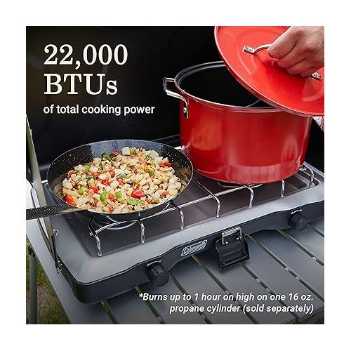 콜맨 Coleman Triton 2-Burner Propane Camping Stove, Portable Camping Grill/Stove with Adjustable Burners, Wind Guards, Heavy-Duty Latch & Handle, 22,000 Total BTUs of Power for Camping, Tailgating, BBQ