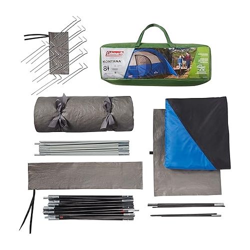 콜맨 Coleman Montana Camping Tent, 6/8 Person Family Tent with Included Rainfly, Carry Bag, and Spacious Interior, Fits Multiple Queen Airbeds and Sets Up in 15 Minutes