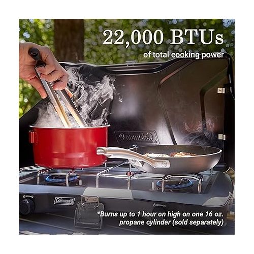 콜맨 Coleman Triton+ 2-Burner Propane Camping Stove, Push-Button Instant Ignition, Portable Camp Grill, Adjustable Burners, Wind Guards, 22,000 Total BTUs of Power, Beach Cookouts, Backyard BBQ, Tailgating