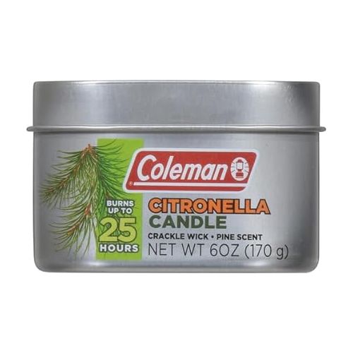 콜맨 Coleman Pine Scented Citronella Candle with Wooden Crackle Wick - 6 oz Tin