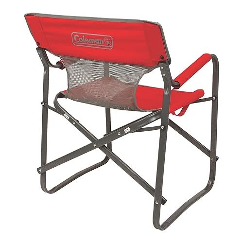 콜맨 Coleman Outpost Breeze Steel Deck Chair, Portable Folding Chair with Padded Arm Support & Angled Sitting Position for Comfort, Great for Camping, Patio, Tailgating, Sideline Sports, & More