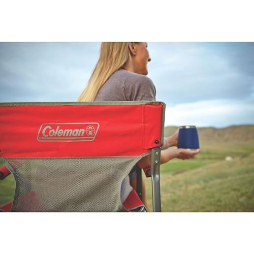 콜맨 Coleman Outpost Breeze Steel Deck Chair, Portable Folding Chair with Padded Arm Support & Angled Sitting Position for Comfort, Great for Camping, Patio, Tailgating, Sideline Sports, & More