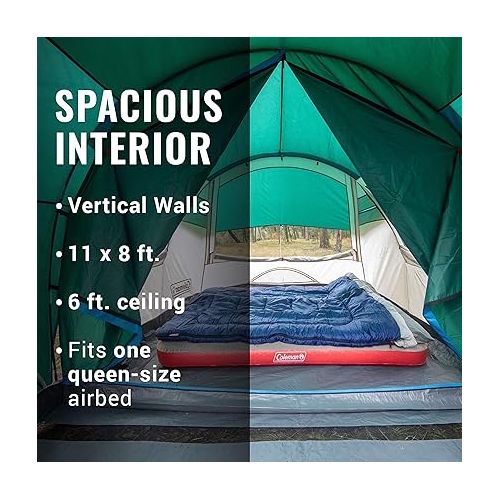 콜맨 Coleman Cabin Camping Tent with Screened Porch, 4/6 Person Weatherproof Tent with Enclosed Screened Porch Option, Includes Rainfly, Carry Bag, Extra Storage, and 10 Minute Setup