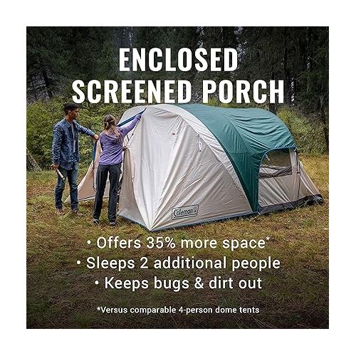 콜맨 Coleman Cabin Camping Tent with Screened Porch, 4/6 Person Weatherproof Tent with Enclosed Screened Porch Option, Includes Rainfly, Carry Bag, Extra Storage, and 10 Minute Setup