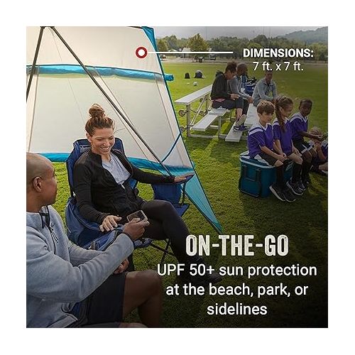 콜맨 Coleman Portable 7x7ft Backpack Sun Shelter, Lightweight Adjustable Sun Shade with Easy Setup Pre-Attached Poles, Ideal for Beach, Park & Sidelines