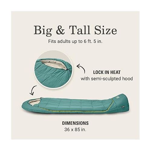 콜맨 Coleman Big Bay Mummy Sleeping Bag, Cool-Weather 0°F/20°F/40°F Camping Sleeping Bag for Adults with Foot Ventilation and Compression Stuff Sack, Big & Tall