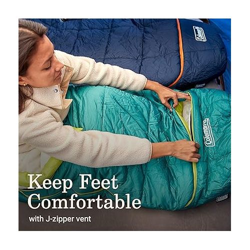 콜맨 Coleman Big Bay Mummy Sleeping Bag, Cool-Weather 0°F/20°F/40°F Camping Sleeping Bag for Adults with Foot Ventilation and Compression Stuff Sack, Big & Tall