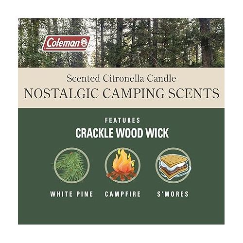 콜맨 Coleman Scented Outdoor Citronella Candle with Wooden Crackle Wick, Pine Scent, 6 oz (Pack of 6)