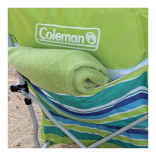 콜맨 Coleman Utopia Breeze Beach Chair, Lightweight & Folding Beach Chair with Cup Holder, Seatback Pocket, & Relaxed Design; 21-inch Seat Supports up to 250lbs