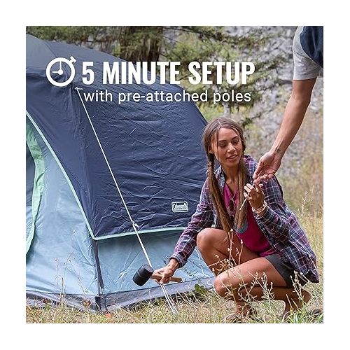 콜맨 Coleman Skydome Camping Tent, 2/4/6/8 Person Weatherproof Tent with 5 Minute Setup, Includes Pre-Attached Poles, Rainfly, Carry Bag & Roomy Interior