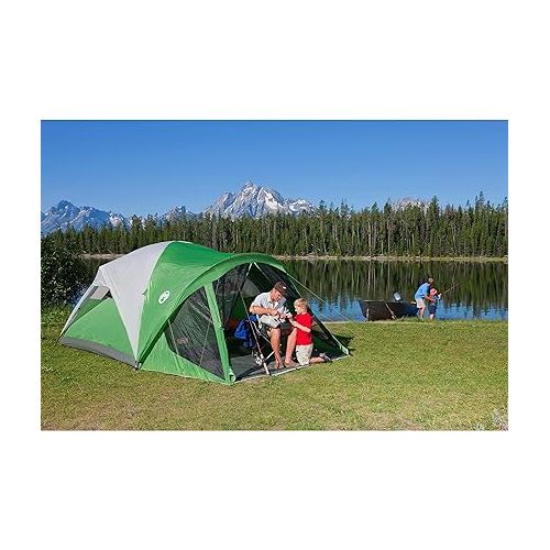 콜맨 Coleman Evanston Screened Camping Tent, 6/8 Person Weatherproof Tent with Roomy Interior Includes Rainfly, Carry Bag, Easy Setup and Screened-In Porch