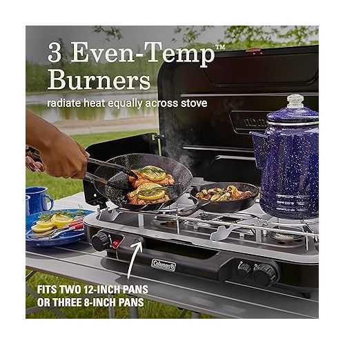 콜맨 Coleman Classic 3-Burner Propane Camping Stove, Portable Camp Stove with 3 Adjustable Burners & Push-Button Instant Ignition, 28,000 BTUs for Camping, Tailgating, Grilling, BBQs, & More