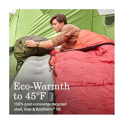 콜맨 Coleman Flatlands 30°F/35°F/40°F/45°F/50°F Sleeping Bag with Big & Tall & Double Bag Options, Made from 100% Recycled Material, Cool Weather Sleeping Bag Great for Camping, Backpacking, Sleepovers