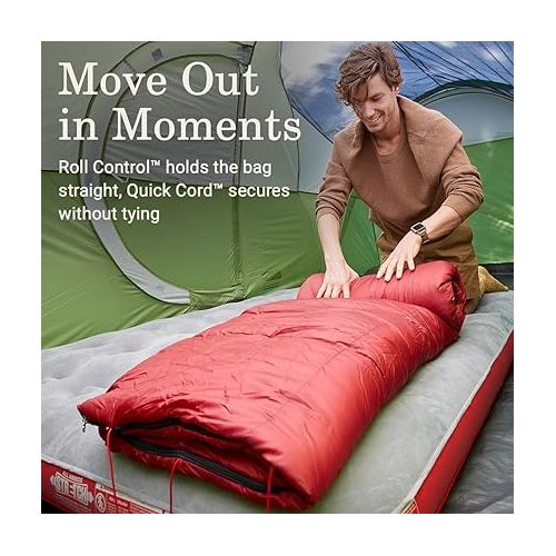 콜맨 Coleman Flatlands 30°F/35°F/40°F/45°F/50°F Sleeping Bag with Big & Tall & Double Bag Options, Made from 100% Recycled Material, Cool Weather Sleeping Bag Great for Camping, Backpacking, Sleepovers