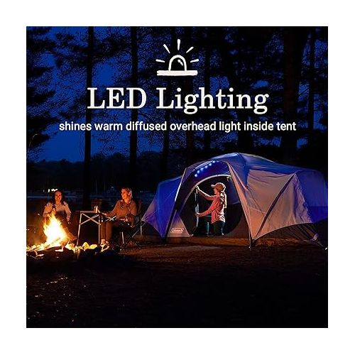 콜맨 Coleman Skydome Camping Tent with LED Lights, Weatherproof 4/8 Person Family Tent Includes Pre-Attached Poles, Rainfly, Carry Bag, Ventilation and LED Lighting System, Sets Up in 5 Minutes