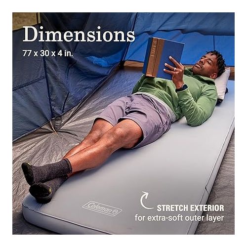 콜맨 Coleman Cloudland Self-Inflating Sleeping Pad, Extra Thick Design and Insulating Foam for Comfort and Warmth, Easy Inflation Lightweight Camping Pad with Stretch Exterior and Durable Coating