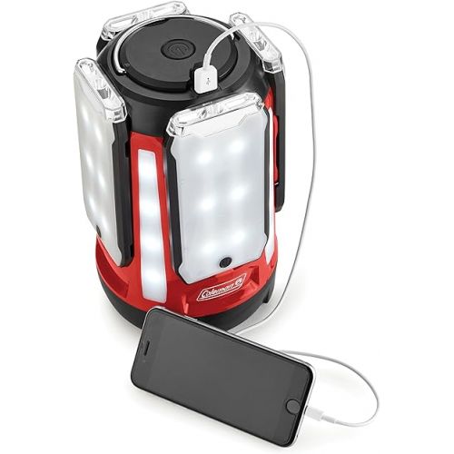 콜맨 Coleman Multi-Panel Rechargeable LED Lantern, Water-Resistant Lantern with Removable Magnetic Light Panels, Built-In Flashlight, & USB Charging Port; Great for Camping, Hunting, Emergencies, & More