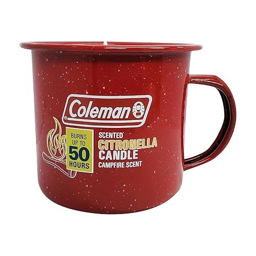 콜맨 Coleman Scented Outdoor Citronella Candle in Tin Mug, Campfire Scented Rustic Outdoor Camping Candle, Up to 50h Burn Time