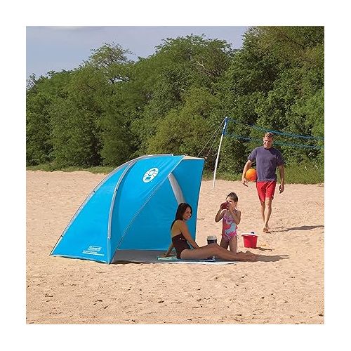 콜맨 Coleman Beach Shade Canopy Tent, Lightweight & Portable Beach Shade Sets Up in 5 Minutes, UPF 50+ Sun Protection Includes Sand Bags & Stakes to Withstand Wind, Great for Beach, Park, Yard, Picnics