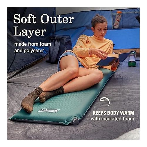 콜맨 Coleman Silver Springs Self-Inflating Camping Sleep Pad?, Lightweight Camp Pad with Insulated Foam and Durable Coating, Comfortable Sleeping Pad with Easy Inflation