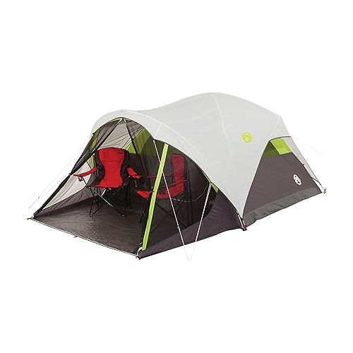 콜맨 Coleman Steel Creek Fast Pitch Dome Camping Tent with Screened Porch, 6-Person Tent Includes Pre-Attached Poles, Integrated Rainfly, and Screened-In Porch, Sets Up in 7 Minutes