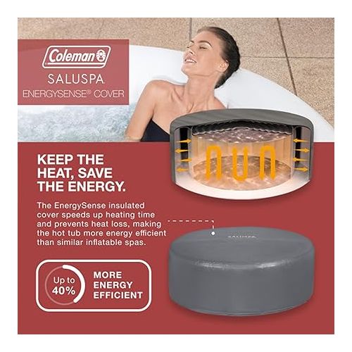 콜맨 Bestway Coleman Miami AirJet Large Round 2 to 4 Person Inflatable Hot Tub Portable Outdoor Spa with 120 AirJets and EnergySense Cover, Black