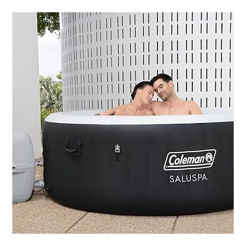 콜맨 Bestway Coleman Miami AirJet Large Round 2 to 4 Person Inflatable Hot Tub Portable Outdoor Spa with 120 AirJets and EnergySense Cover, Black