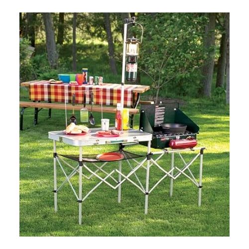 콜맨 Coleman Pack-Away Portable Camp Kitchen, Outdoor Folding Kitchen with Spacious Prep Area, Side Table, Lantern Holder, Hanging Hooks, & Mesh Shelf; Great for Camping, Tailgating, Grilling & More