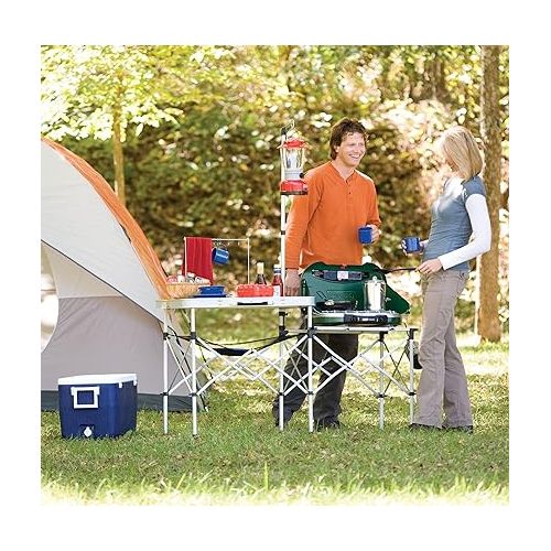 콜맨 Coleman Pack-Away Portable Camp Kitchen, Outdoor Folding Kitchen with Spacious Prep Area, Side Table, Lantern Holder, Hanging Hooks, & Mesh Shelf; Great for Camping, Tailgating, Grilling & More