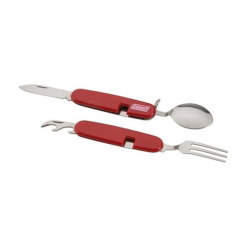 콜맨 Coleman Camping Utensil Set, Stainless Steel 4-in-1 Tool: Fork, Knife, Spoon & Bottle Opener for Outdoor Meals, Ideal for Camping, Backpacking, Tailgating & Adventures