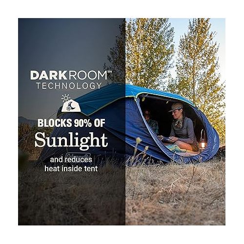 콜맨 Coleman Pop-Up Camping Tent with Dark Room Technology, 2/4 Person Tent Sets Up in 10 Seconds & Blocks 90% of Sunlight, Includes Pre-Assembled Poles, Adjustable Rainfly, & Taped Floor Seams