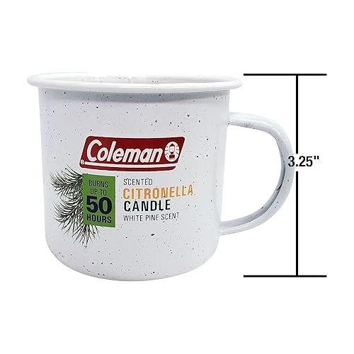 콜맨 Coleman Scented Outdoor Citronella Candle in Tin Mug, Pine Scented Rustic Outdoor Camping Candle, Up to 50h Burn Time